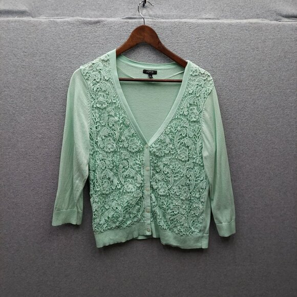 Mint Green Lace-Front Cardigan Sweater XL By Apt. 9 - Picture 1 of 3